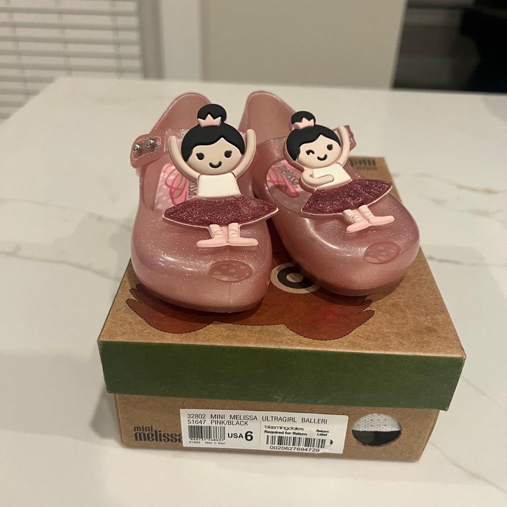 NIB Brand New Mini Melissa Ultragirl Ballerina Shoes - Pink Sz USA 6